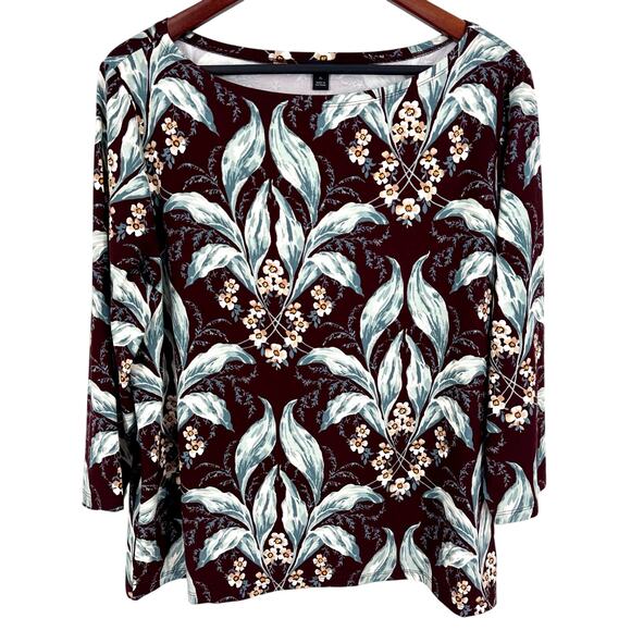 Ann Taylor Tops - Ann Taylor Sz XL Maroon Floral Pretty Formal Soft Cozy Blouse Shirt Top Lounge